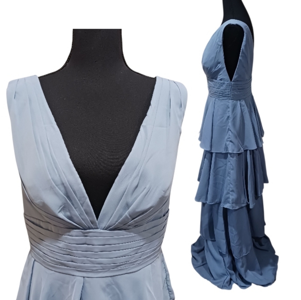 Tiered Pleat A-Line Floor Length Bridesmaid Gown - Picture 5 of 9